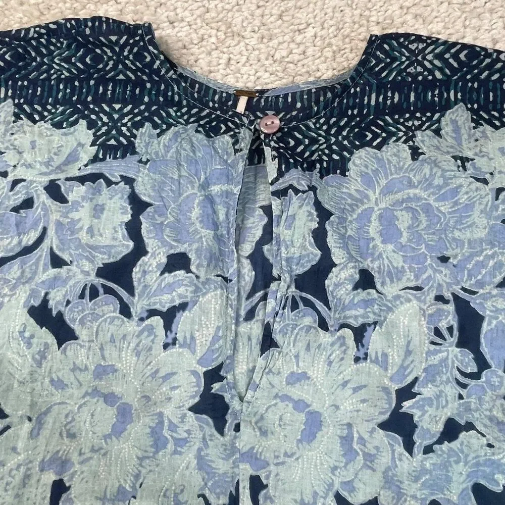 Free People Gotta Have You Tiered Tunic Top Blouse Blue Purple